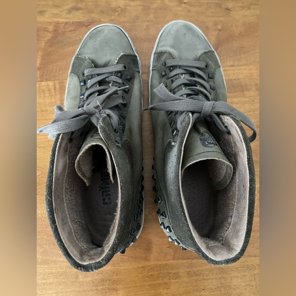 Crime London Green Leather Distressed Studded High Top Sneakers 41/11 - Picture 6 of 14